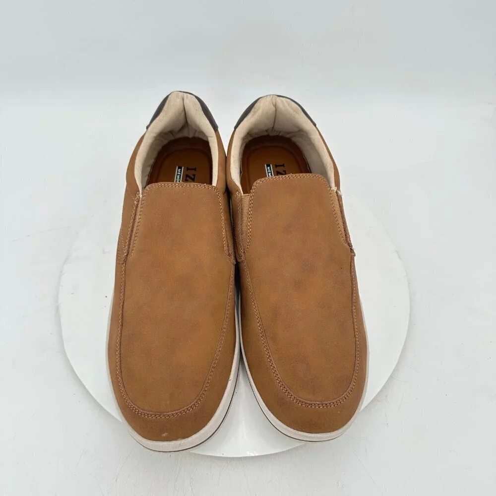 Izod Memory Foam Men Size 13M Brown Leather Elastic Pull On Casual Shoes